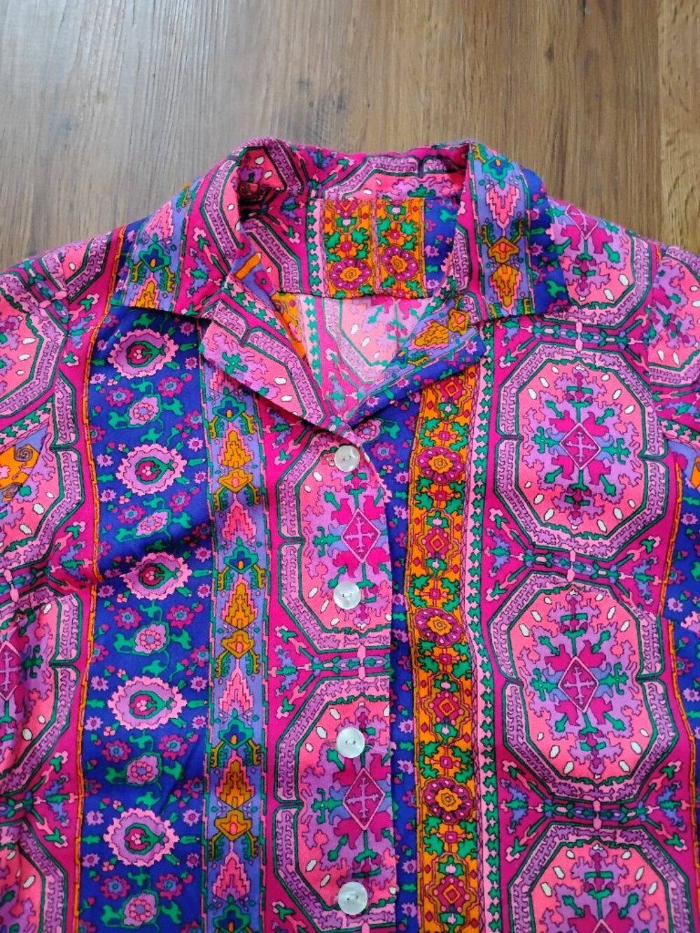 Vintage Psychedelic Barkcloth Hawaiian Shirt Day Glow Neon